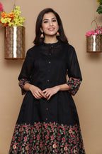 Juniper Women Black Chanderi Silk Printed Anarkali Kurta | Grocsy