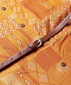 Juniper Womens Mustard Rayon Geometric Foil Printed Handkerchief Dress | Grocsy