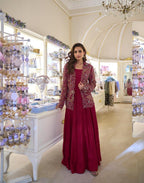 Anaita Maroon Silk Stitched Suit With Embroidery Work | Grocsy