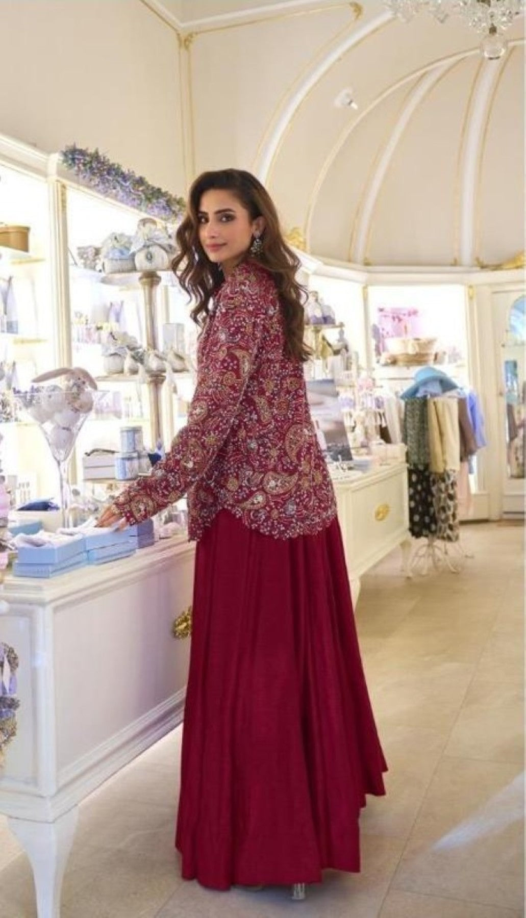 Anaita Maroon Silk Stitched Suit With Embroidery Work | Grocsy