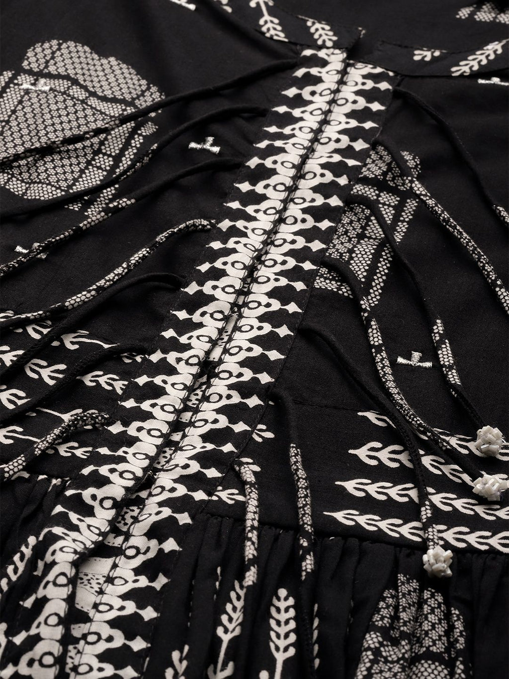 Sangria Women Black & White Ethnic Motifs Printed Pure Cotton Kurta with Sharara | Grocsy