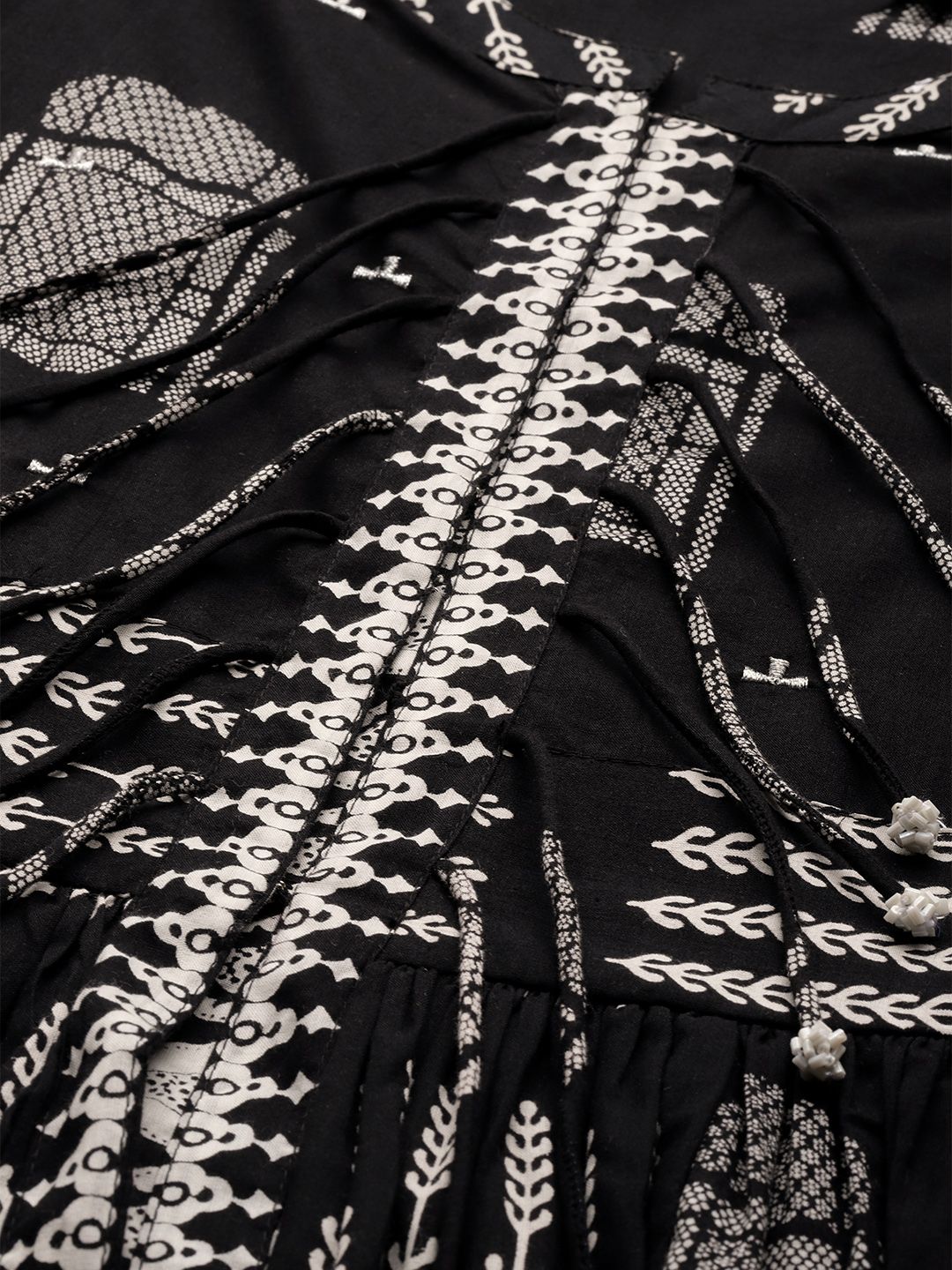 Sangria Women Black & White Ethnic Motifs Printed Pure Cotton Kurta with Sharara | Grocsy