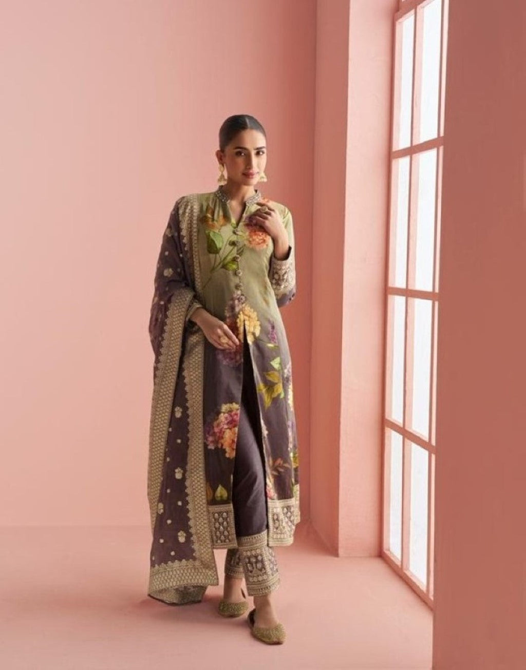 Anaita Multi Silk Stitched Anarkali Suit With Digital Printed Work | Grocsy