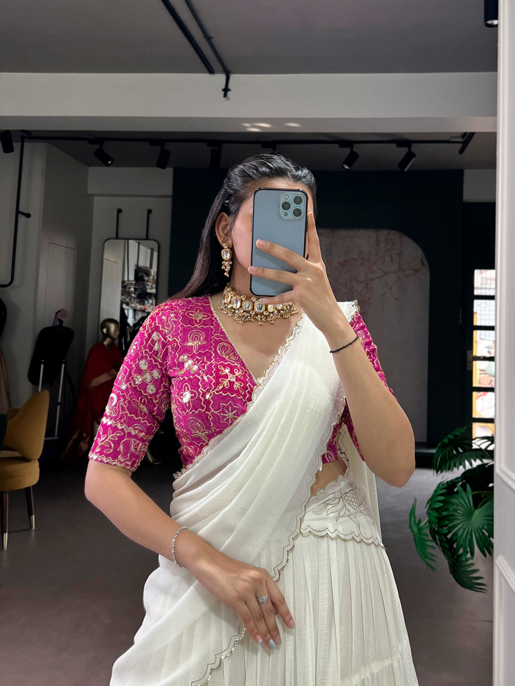 Lorenvalley Fashion White Marbel Fabric with Embossed Design Lace With Gota Patti Touch Up Lehenga Choli with Dupatta | Grocsy