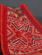 Brown And Red Coloured Patola Print Semi Chanderi Saree By Gayathri Reddy Designer Studio | Grocsy