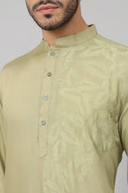 Leafy Embroidered Cotton Kurta by Hilo Design | Grocsy