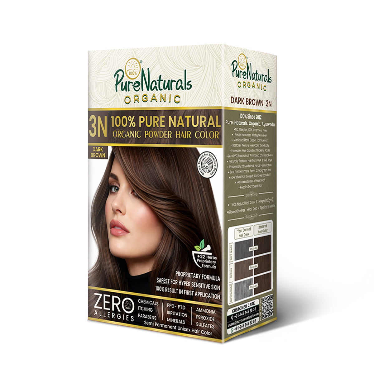 byPureNaturals Organic Pure Natural Powder Hair Colour - 3N Dark Brown | Grocsy