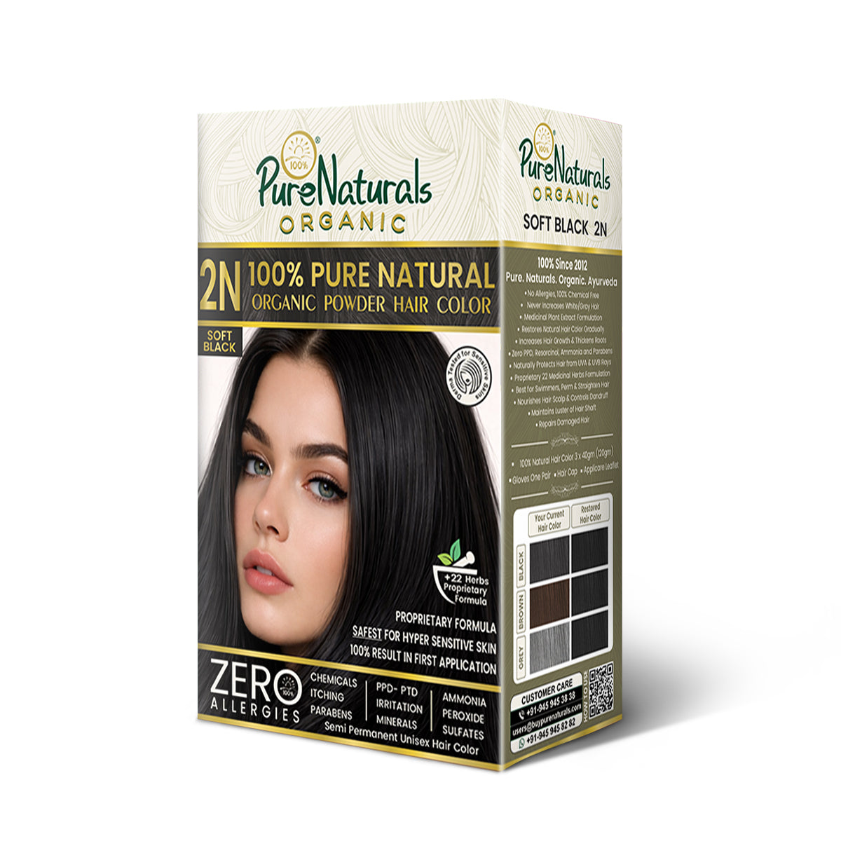 byPureNaturals Organic Pure Natural Powder Hair Colour - 2N Soft Black | Grocsy