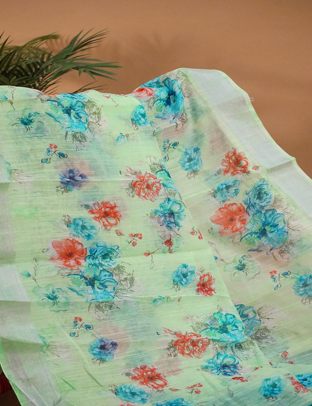Pastel Green and Blue Digital Prin Semi Chanderi Saree By Gayathri Reddy Designer Studio | Grocsy