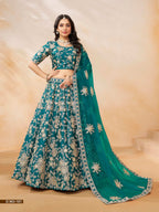 Anaita Teal Green Embroidered Heavy Art Silk Designer Lehenga With Blouse | Grocsy