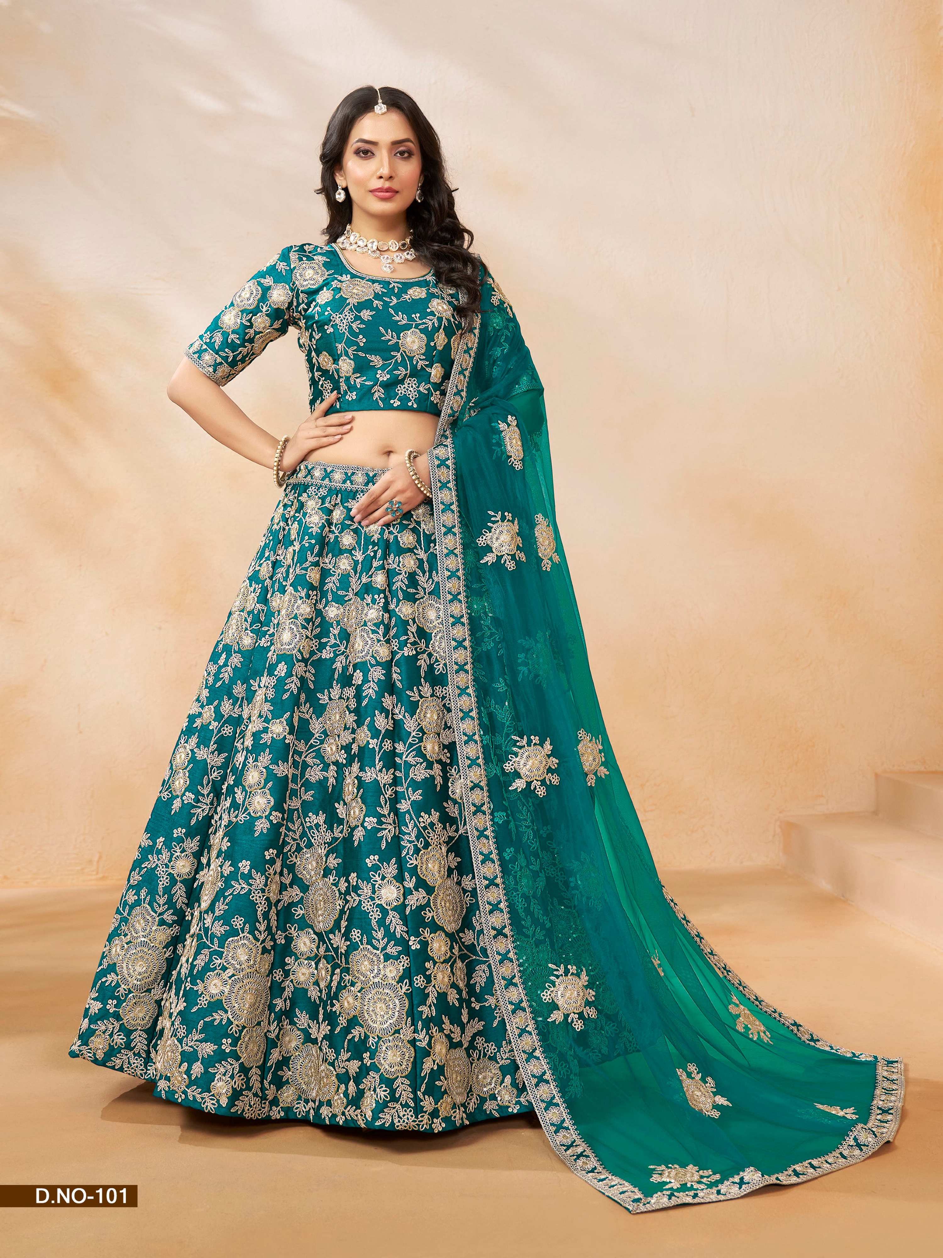 Anaita Teal Green Embroidered Heavy Art Silk Designer Lehenga With Blouse | Grocsy
