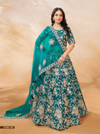 Anaita Teal Green Embroidered Heavy Art Silk Designer Lehenga With Blouse | Grocsy