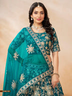 Anaita Teal Green Embroidered Heavy Art Silk Designer Lehenga With Blouse | Grocsy