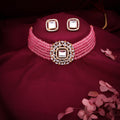 Tehzeeb Creations Brass Gold-Polished Gold, Pink, White Jewel Set | Grocsy