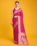 Monjolika Fashion Blushing Magenta Banarasi Satin Zari Woven Work Enhanced Elegance Silk Saree | Grocsy