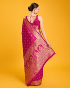Monjolika Fashion Blushing Magenta Banarasi Satin Zari Woven Work Enhanced Elegance Silk Saree | Grocsy