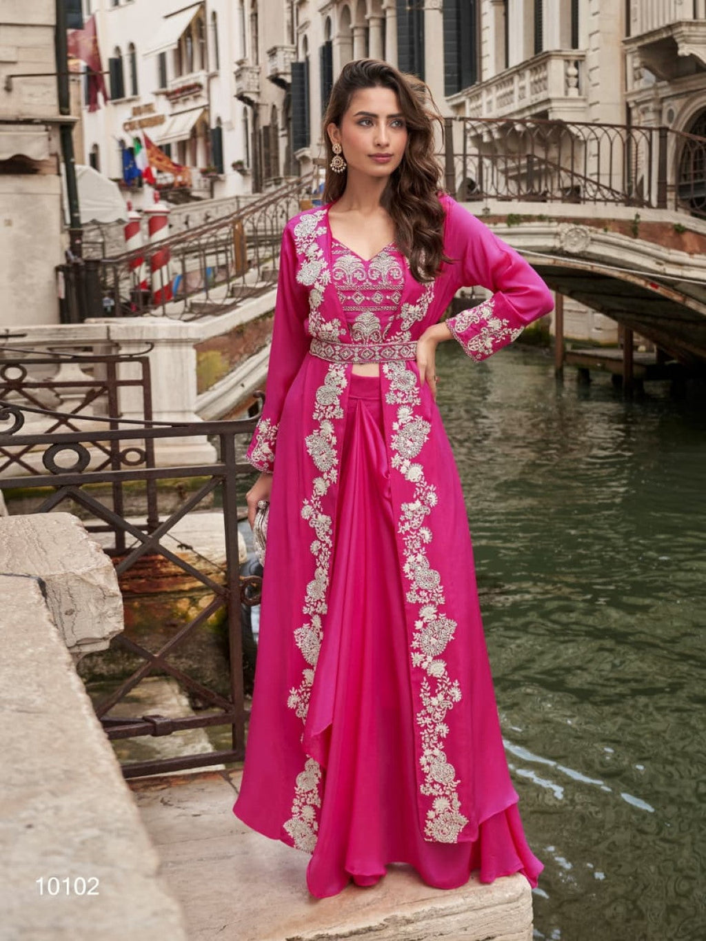 Anaita Magenta Chinon Silk Stitched Shrug Suit With Embroidery Sequence Work | Grocsy