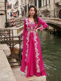 Anaita Magenta Chinon Silk Stitched Shrug Suit With Embroidery Sequence Work | Grocsy
