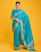 Monjolika Fashion Blushing Cyan Color Banarasi Satin Zari Woven Work Enhanced Elegance Silk Saree | Grocsy