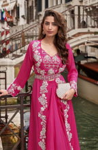 Anaita Magenta Chinon Silk Stitched Shrug Suit With Embroidery Sequence Work | Grocsy