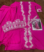 Anaita Magenta Chinon Silk Stitched Shrug Suit With Embroidery Sequence Work | Grocsy