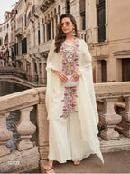 Anaita White Chinon Silk Stitched Shrug Suit With Embroidery Sequence Work | Grocsy