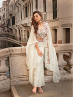 Anaita White Chinon Silk Stitched Shrug Suit With Embroidery Sequence Work | Grocsy