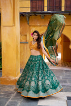 Lorenvalley Fashion Green Vaishali silk Printed with Beads Work and Gota Patti Lace Lehenga Choli with Dupatta | Grocsy