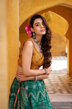 Lorenvalley Fashion Green Vaishali silk Printed with Beads Work and Gota Patti Lace Lehenga Choli with Dupatta | Grocsy