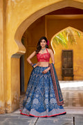 Lorenvalley Fashion Blue Vaishali silk Printed with Beads Work and Gota Patti Lace Lehenga Choli with Dupatta | Grocsy