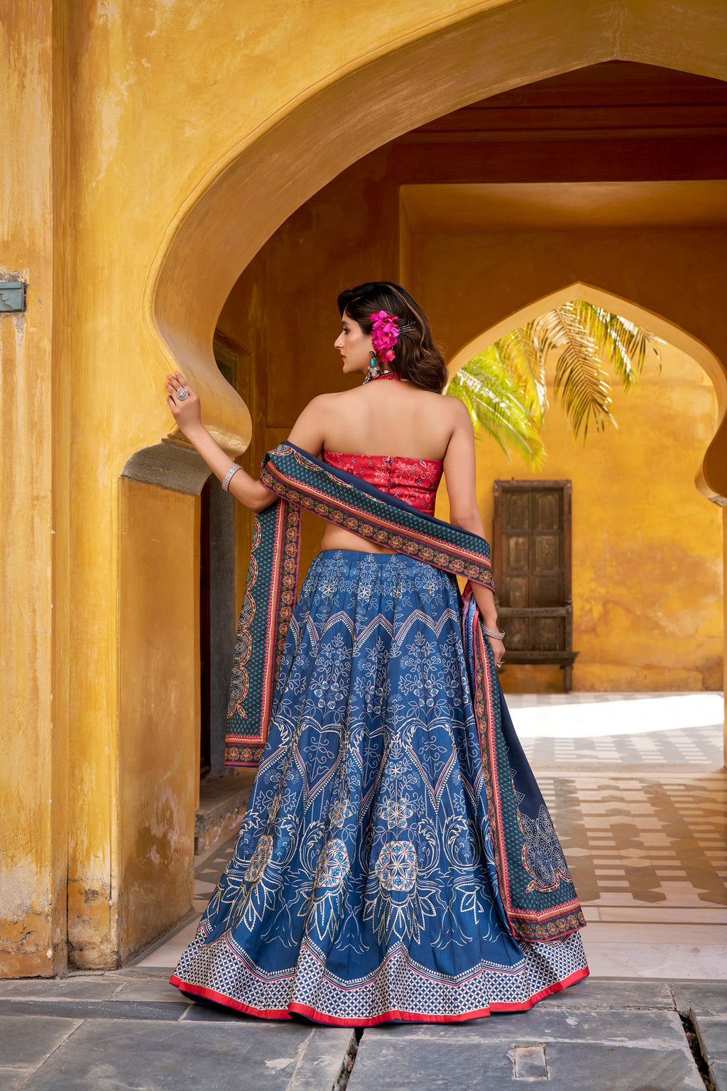 Lorenvalley Fashion Blue Vaishali silk Printed with Beads Work and Gota Patti Lace Lehenga Choli with Dupatta | Grocsy
