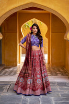Lorenvalley Fashion Maroon Vaishali silk Printed with Beads Work and Gota Patti Lace Lehenga Choli with Dupatta | Grocsy