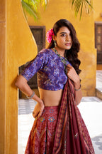 Lorenvalley Fashion Maroon Vaishali silk Printed with Beads Work and Gota Patti Lace Lehenga Choli with Dupatta | Grocsy