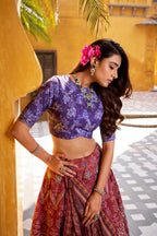 Lorenvalley Fashion Maroon Vaishali silk Printed with Beads Work and Gota Patti Lace Lehenga Choli with Dupatta | Grocsy