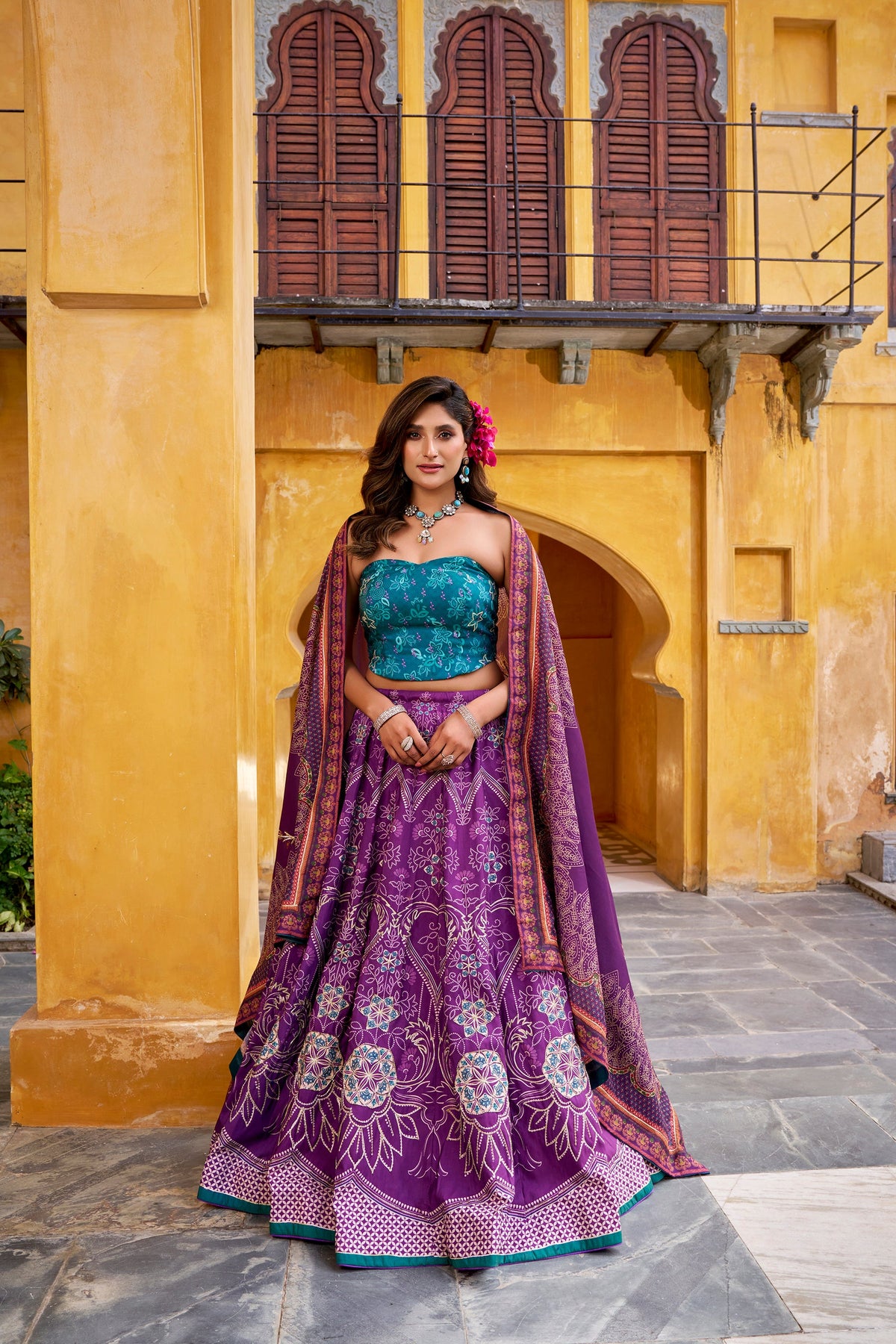 Lorenvalley Fashion Purple Vaishali silk Printed with Beads Work and Gota Patti Lace Lehenga Choli with Dupatta | Grocsy