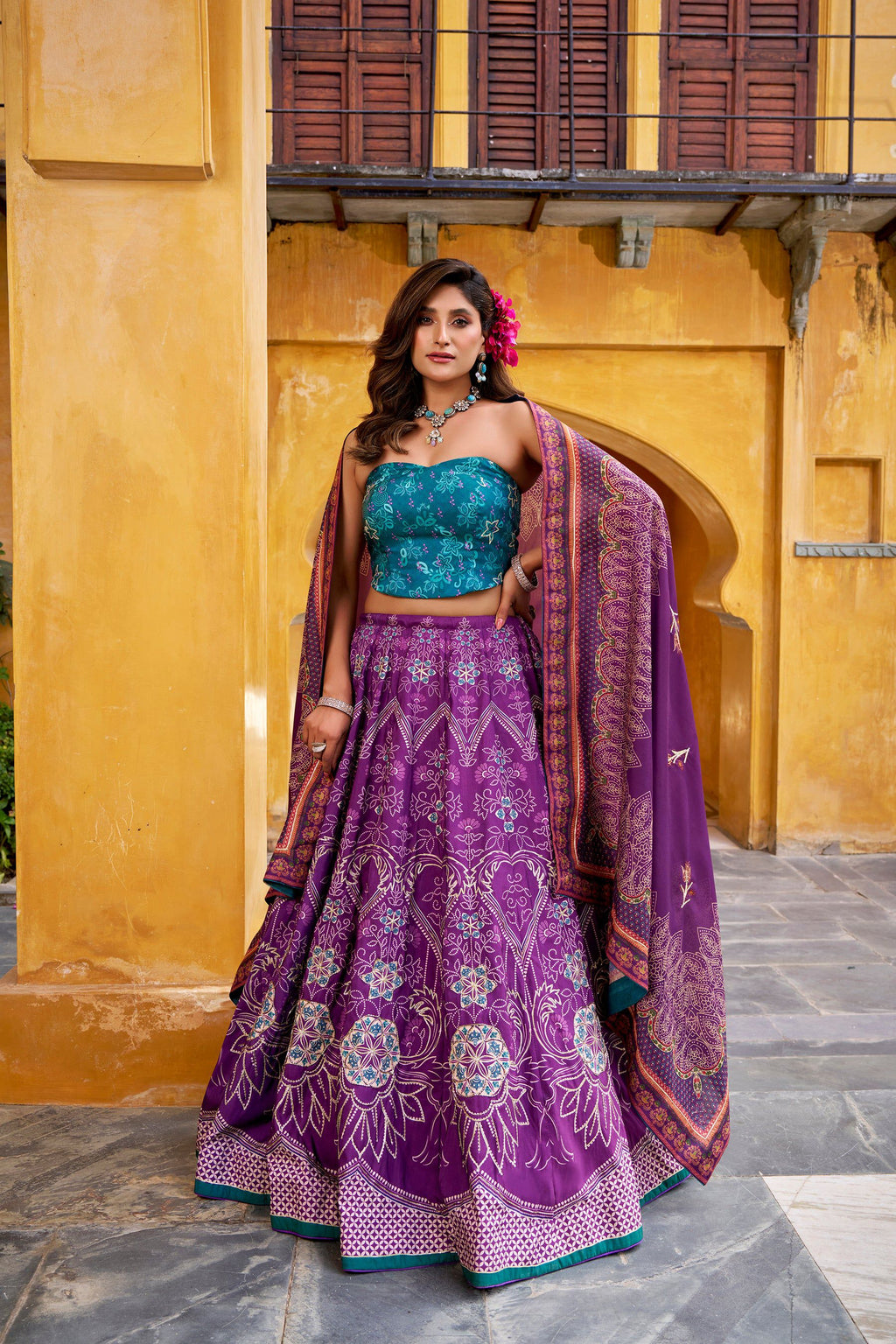 Lorenvalley Fashion Purple Vaishali silk Printed with Beads Work and Gota Patti Lace Lehenga Choli with Dupatta | Grocsy