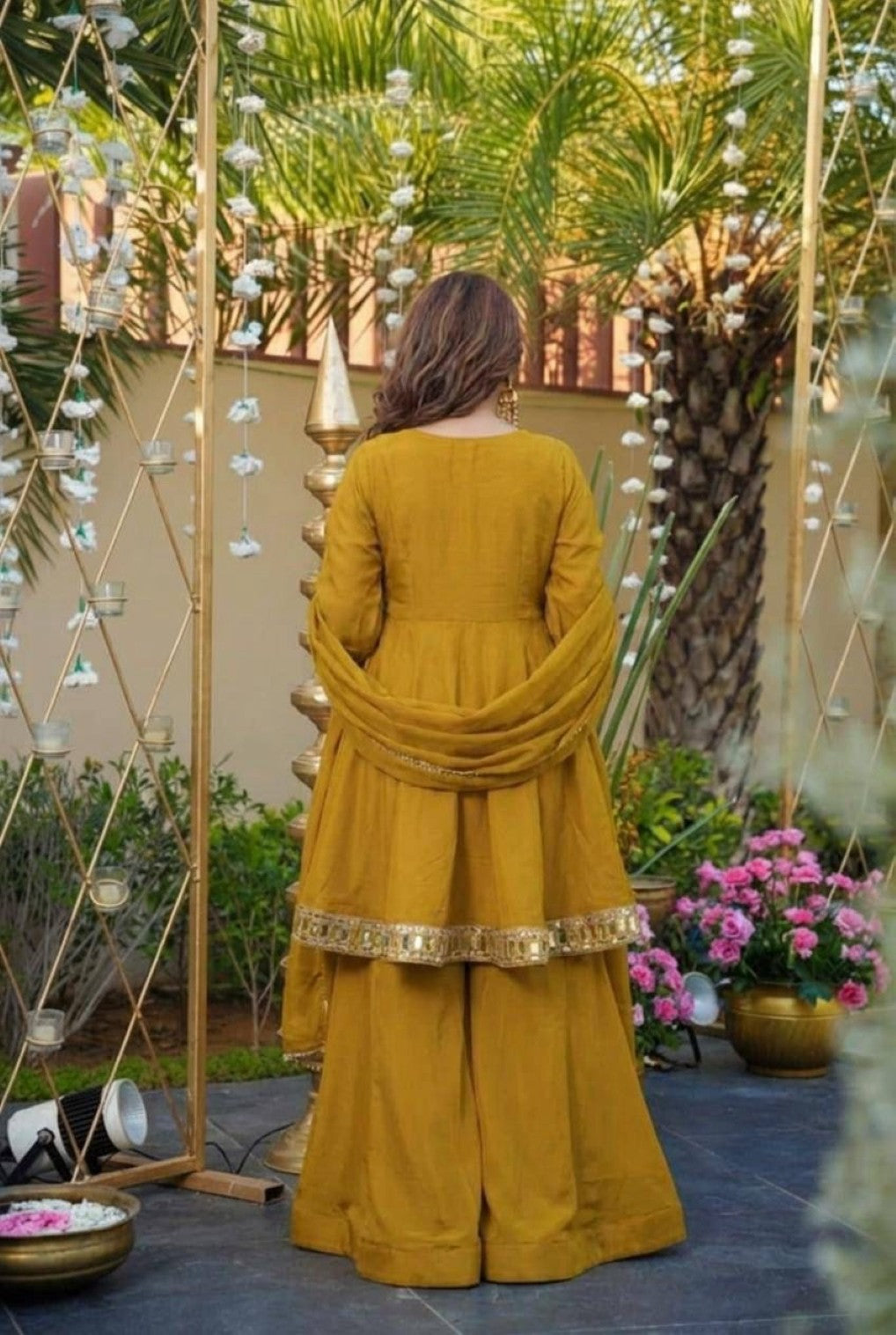 Anaita Mustard Silk Readymade Suit with Real Mirror Work | Grocsy