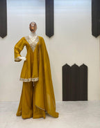 Anaita Mustard Silk Readymade Suit with Real Mirror Work | Grocsy