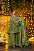 Anaita Green Silk Readymade Suit with Real Mirror Work | Grocsy