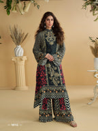 Anaita Black Crepe Stitched Suit With Digital Printed Work | Grocsy