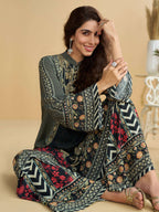 Anaita Black Crepe Stitched Suit With Digital Printed Work | Grocsy