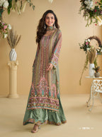 Anaita Green Crepe Stitched Suit With Digital Printed Work | Grocsy