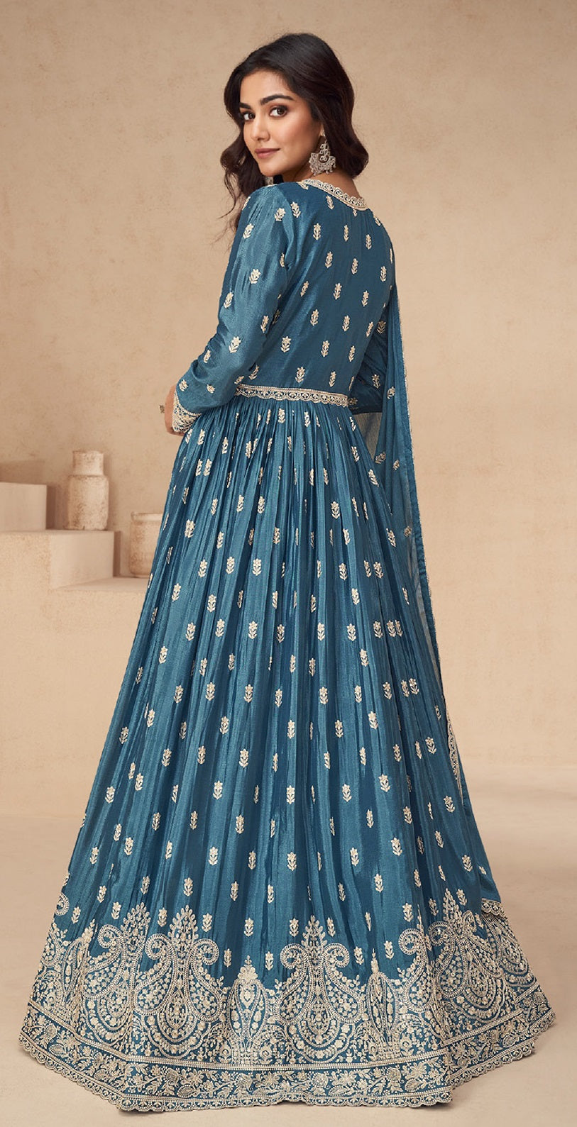 Anaita Teal Chinon With Sequence Embroidery Salwar Suit | Grocsy
