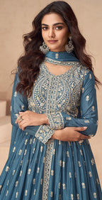 Anaita Teal Chinon With Sequence Embroidery Salwar Suit | Grocsy
