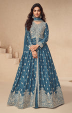Anaita Teal Chinon With Sequence Embroidery Salwar Suit | Grocsy