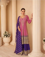 Anaita Magenta Real Georgette Stitched Suit With Sequence & Diamond Work | Grocsy