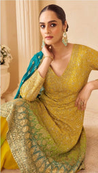 Anaita Yellow Real Georgette Stitched Suit With Sequence & Diamond Work | Grocsy