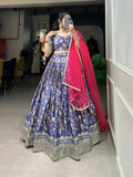 Lorenvalley Lavender Chinon Digital Print with Embroidery Sequins Work Lehenga Choli with Dupatta | Grocsy