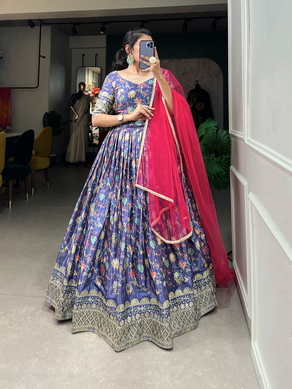 Lorenvalley Lavender Chinon Digital Print with Embroidery Sequins Work Lehenga Choli with Dupatta | Grocsy