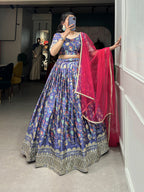 Lorenvalley Lavender Chinon Digital Print with Embroidery Sequins Work Lehenga Choli with Dupatta | Grocsy